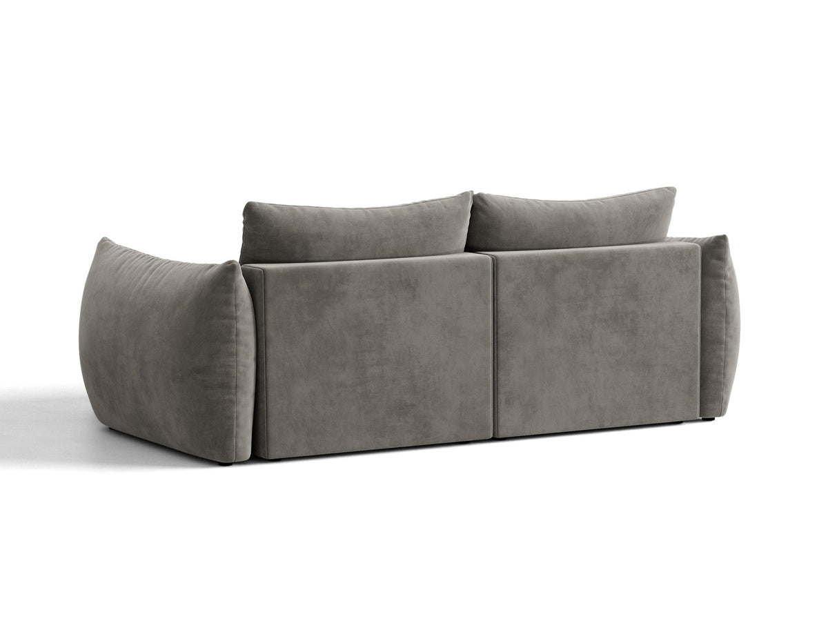 Ecksofa Bloom mit Schlaffunktion von Micadoni in Sand, Bettsofa rechts mit Casino-Veloursbezug und schwarzen Kunststoffbeinen.