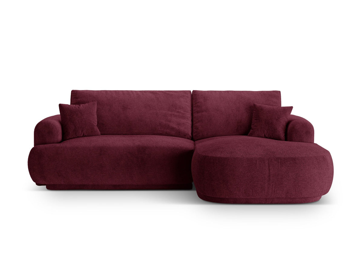 Ecksofa in Leichtes Beige mit Veloursbezug, ausgeklappter Bettfunktion, Stauraumfach und schwarzen Kunststoffbeinen von Micadoni.