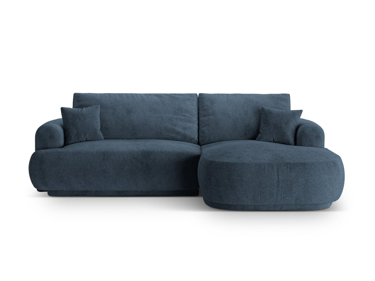 Ecksofa in Leichtes Beige mit Veloursbezug, ausgeklappter Bettfunktion, Stauraumfach und schwarzen Kunststoffbeinen von Micadoni.