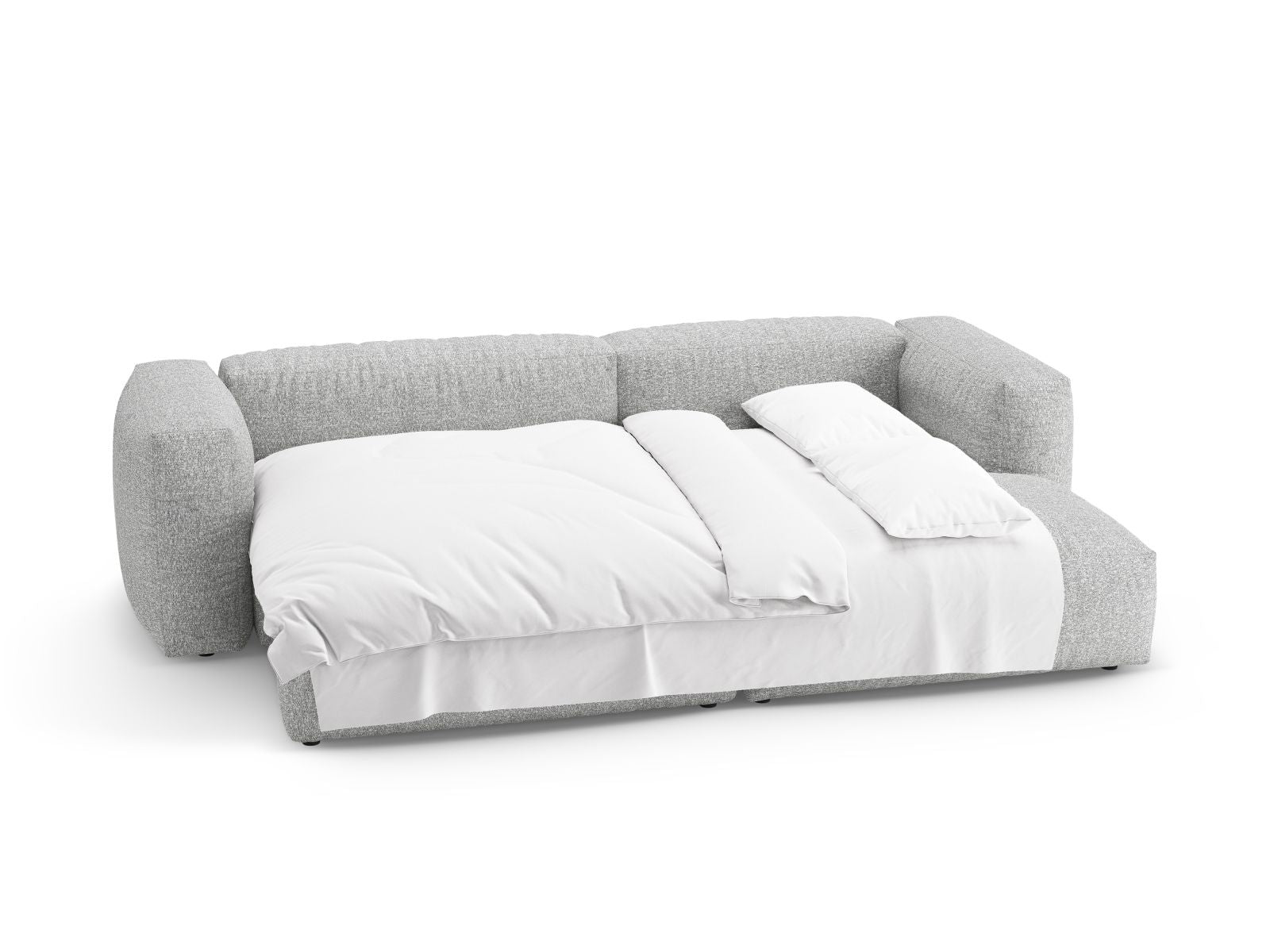 Stylisches 4-Sitzer Ecksofa Martina in edlem Grau, ausgestattet mit Schlaffunktion und cleverem Stauraum für zusätzlichen Komfort.