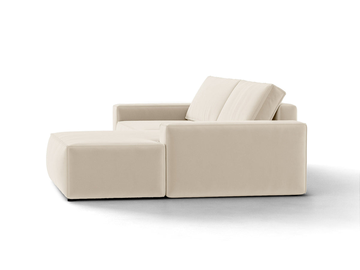 Jodie Velour Ecksofa rechts mit Schlaffunktion und Stauraumbox 3 Sitzer in Light Beige-Bluvel präsentiert im Onlineshop von KAQTU Design AG. Bettsofa rechts ist von Micadoni