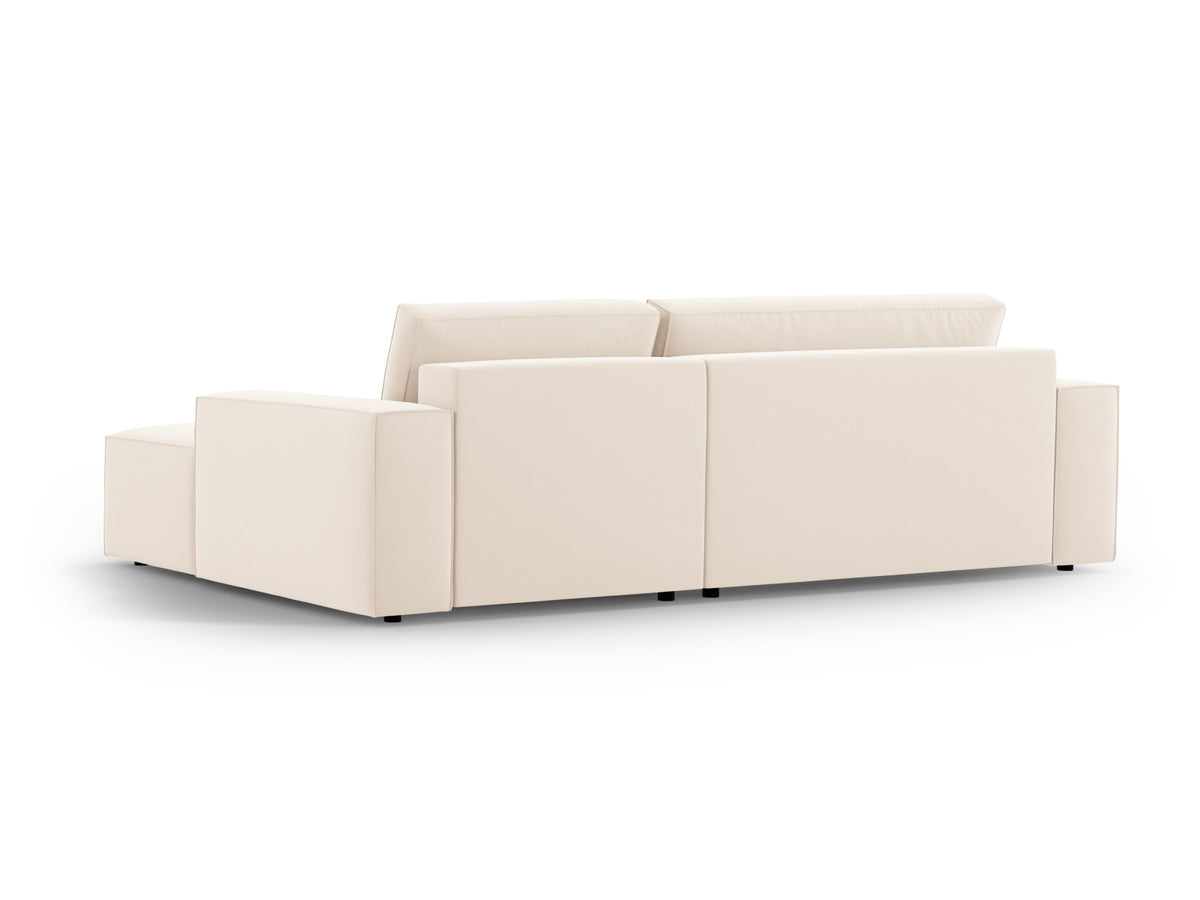 Jodie Velour Ecksofa rechts mit Schlaffunktion und Stauraumbox 3 Sitzer in Light Beige-Bluvel präsentiert im Onlineshop von KAQTU Design AG. Bettsofa rechts ist von Micadoni