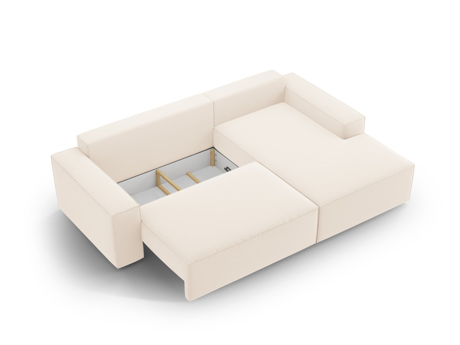 Erleben Sie das Jodie Velour Ecksofa rechts von Micadoni – ein elegantes 3-Sitzer Sofa mit praktischer Schlaffunktion und Stauraum für Ihr Zuhause!