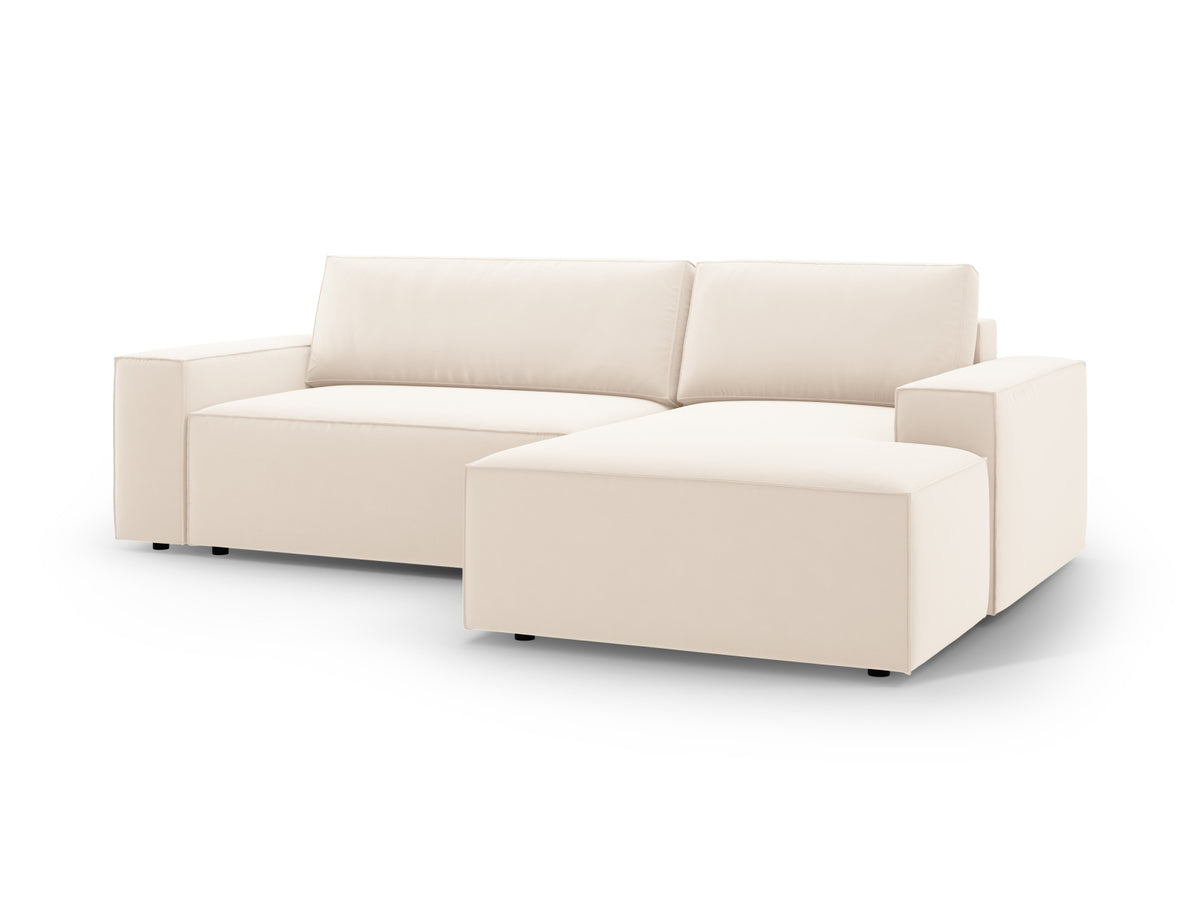 Jodie Velour Ecksofa rechts mit Schlaffunktion und Stauraumbox 3 Sitzer in Light Beige-Bluvel präsentiert im Onlineshop von KAQTU Design AG. Bettsofa rechts ist von Micadoni