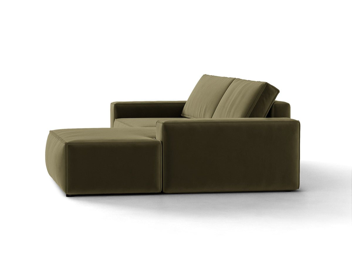 Jodie Velour Ecksofa rechts mit Schlaffunktion und Stauraumbox 3 Sitzer in Green-Bluvel präsentiert im Onlineshop von KAQTU Design AG. Bettsofa rechts ist von Micadoni
