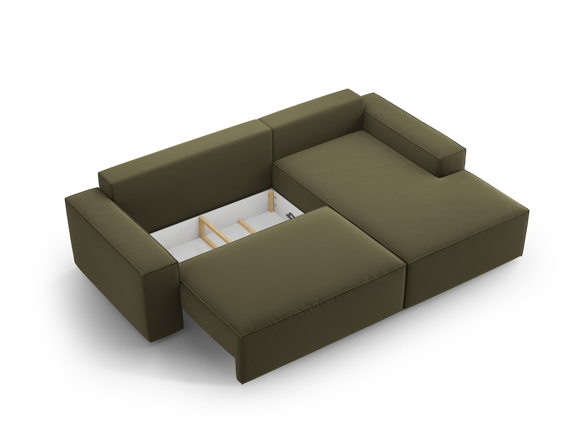 Jodie Velour Ecksofa rechts mit Schlaffunktion und Stauraumbox 3 Sitzer in Green-Bluvel präsentiert im Onlineshop von KAQTU Design AG. Bettsofa rechts ist von Micadoni
