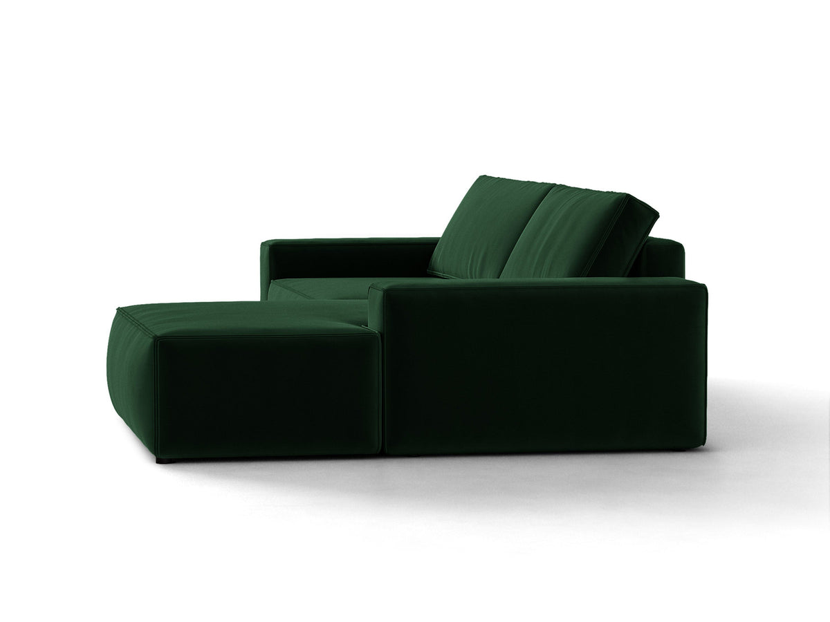 Jodie Velour Ecksofa rechts mit Schlaffunktion und Stauraumbox 3 Sitzer in Bottle Green-Bluvel präsentiert im Onlineshop von KAQTU Design AG. Bettsofa rechts ist von Micadoni