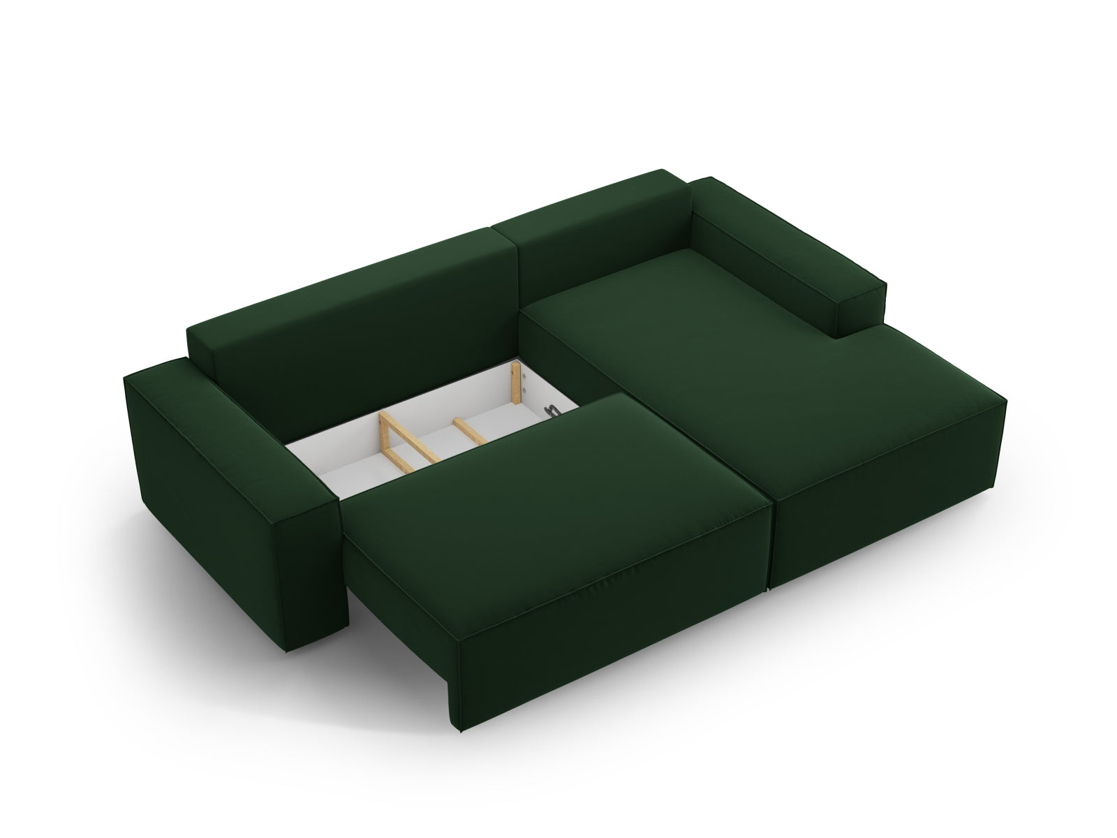 Erleben Sie das Jodie Velour Ecksofa rechts: Eleganz trifft Funktionalität mit Schlaffunktion und Stauraum für Ihr modernes Wohnzimmer.