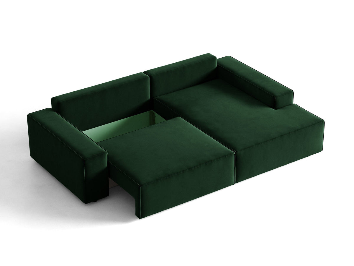 Jodie Velour Ecksofa rechts mit Schlaffunktion und Stauraumbox 3 Sitzer in Bottle Green-Bluvel präsentiert im Onlineshop von KAQTU Design AG. Bettsofa rechts ist von Micadoni