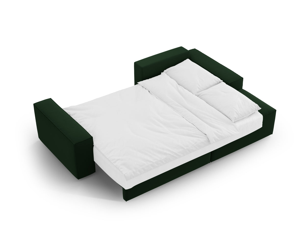 Jodie Velour Ecksofa rechts mit Schlaffunktion und Stauraumbox 3 Sitzer in Bottle Green-Bluvel präsentiert im Onlineshop von KAQTU Design AG. Bettsofa rechts ist von Micadoni