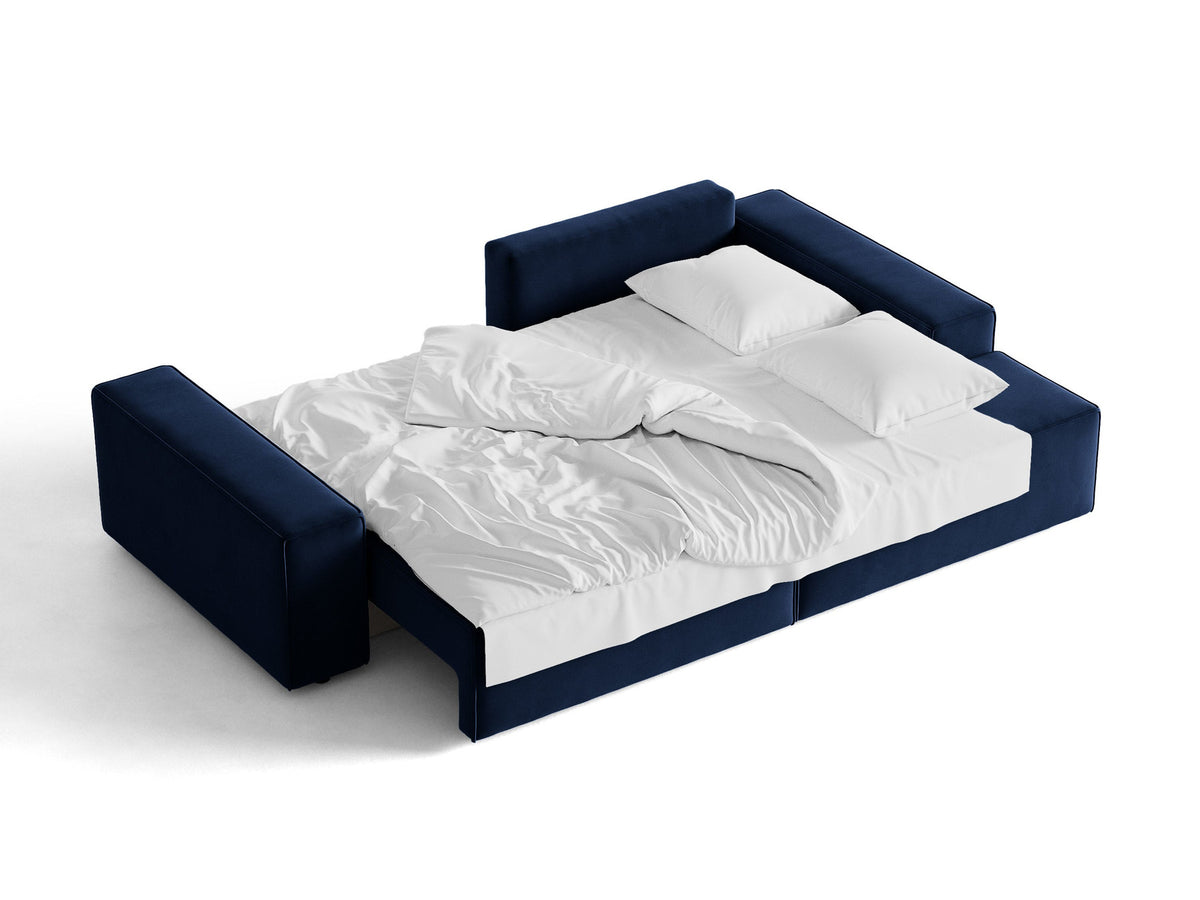 Jodie Velour Ecksofa rechts mit Schlaffunktion und Stauraumbox 3 Sitzer in Royal Blue-Bluvel präsentiert im Onlineshop von KAQTU Design AG. Bettsofa rechts ist von Micadoni