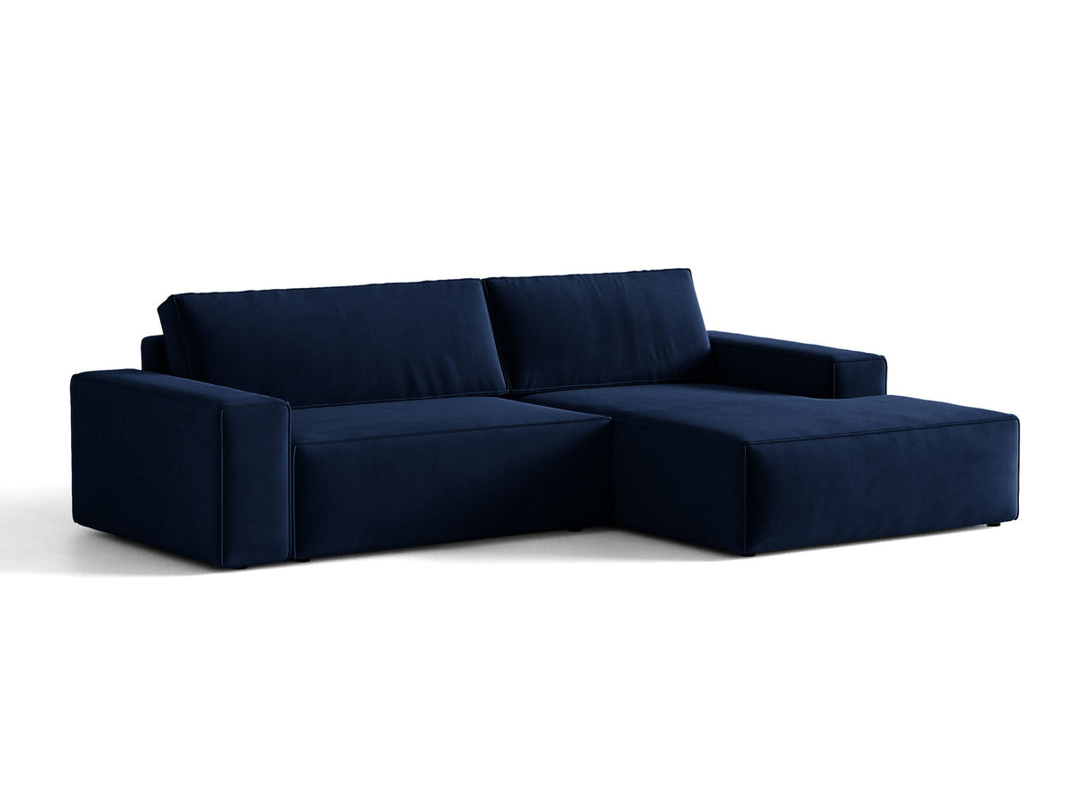 Jodie Velour Ecksofa rechts mit Schlaffunktion und Stauraumbox 3 Sitzer in Royal Blue-Bluvel präsentiert im Onlineshop von KAQTU Design AG. Bettsofa rechts ist von Micadoni