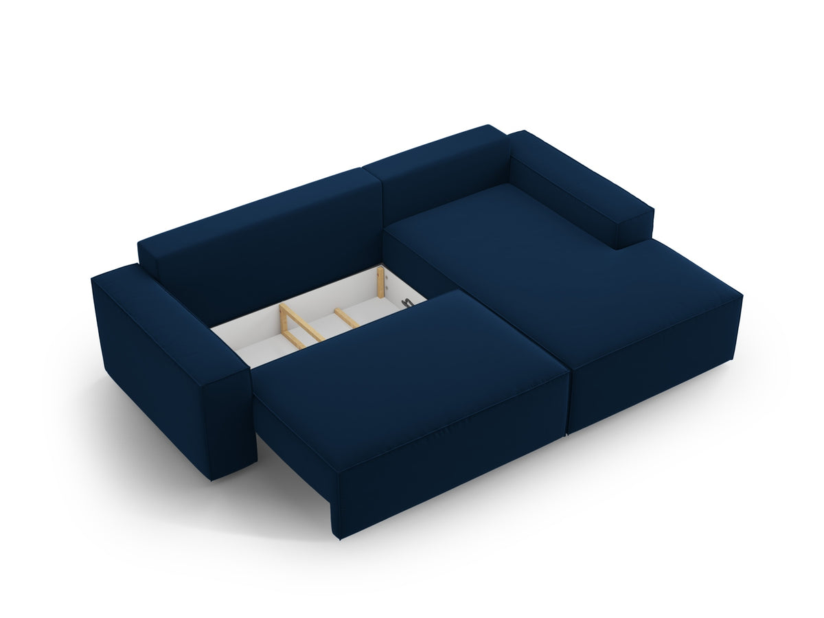 Jodie Velour Ecksofa rechts mit Schlaffunktion und Stauraumbox 3 Sitzer in Royal Blue-Bluvel präsentiert im Onlineshop von KAQTU Design AG. Bettsofa rechts ist von Micadoni