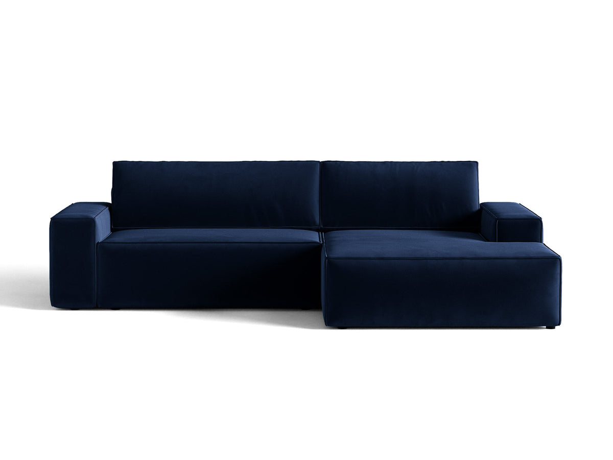 Jodie Velour Ecksofa rechts mit Schlaffunktion und Stauraumbox 3 Sitzer in Royal Blue-Bluvel präsentiert im Onlineshop von KAQTU Design AG. Bettsofa rechts ist von Micadoni