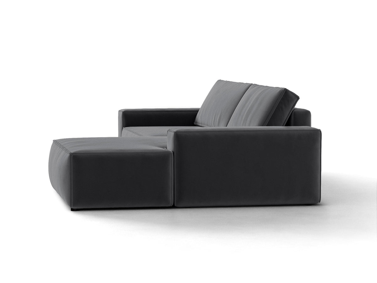 Jodie Velour Ecksofa rechts mit Schlaffunktion und Stauraumbox 3 Sitzer in Grey-Bluvel präsentiert im Onlineshop von KAQTU Design AG. Bettsofa rechts ist von Micadoni