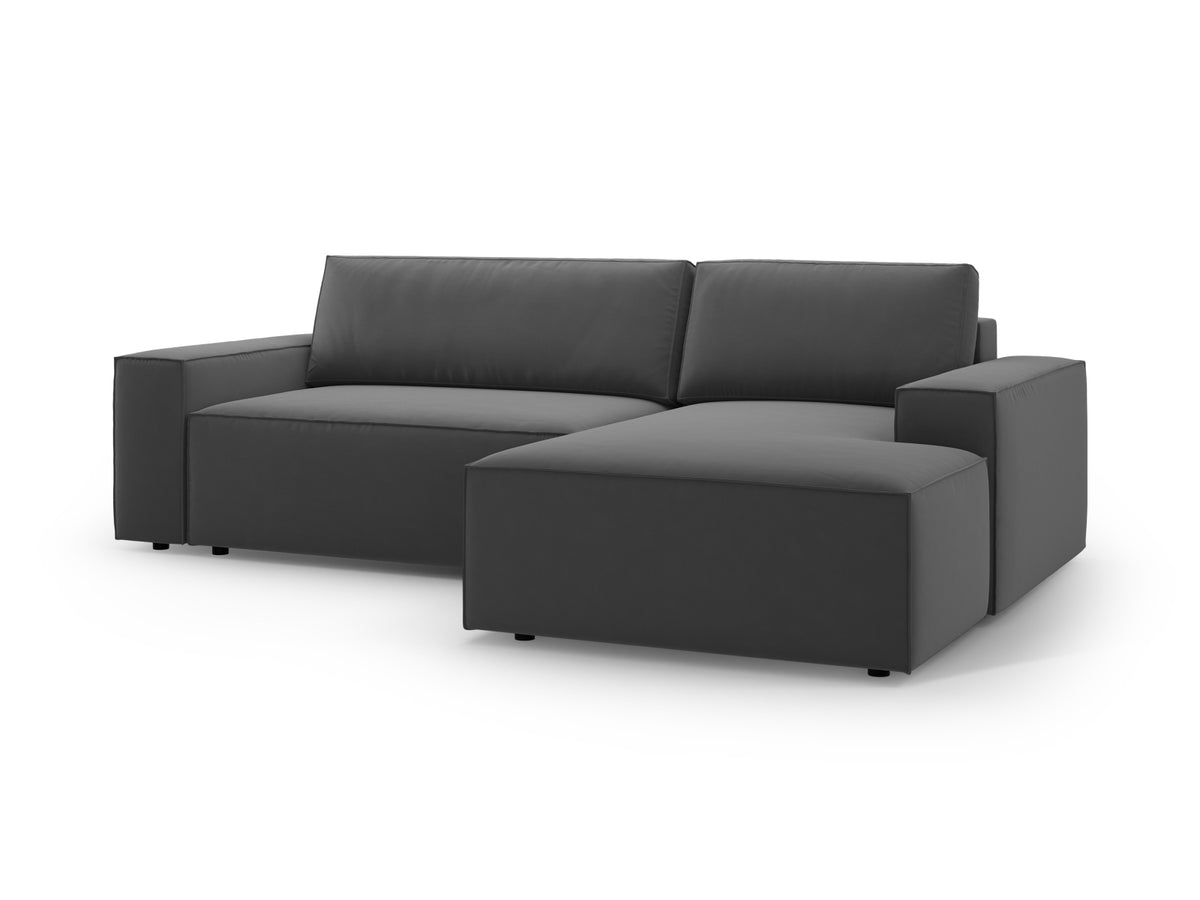 Jodie Velour Ecksofa rechts mit Schlaffunktion und Stauraumbox 3 Sitzer in Grey-Bluvel präsentiert im Onlineshop von KAQTU Design AG. Bettsofa rechts ist von Micadoni