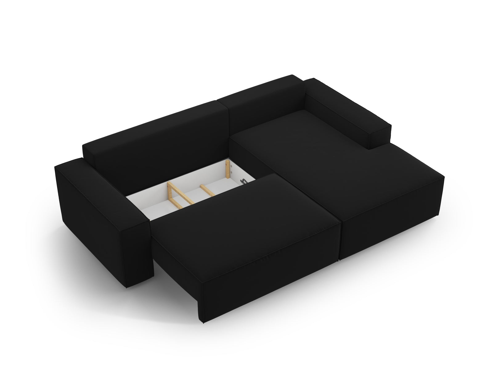 Erleben Sie das Jodie Velour Ecksofa rechts: Eleganz trifft Funktionalität mit Schlaffunktion und Stauraum für Ihr modernes Wohnzimmer.
