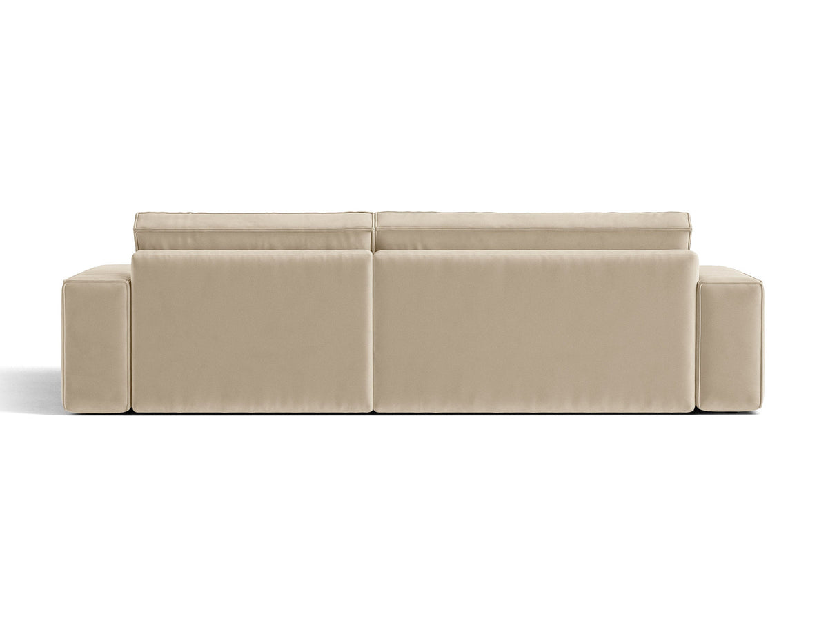 Jodie Velour Ecksofa rechts mit Schlaffunktion und Stauraumbox 3 Sitzer in Dark Beige-Bluvel präsentiert im Onlineshop von KAQTU Design AG. Bettsofa rechts ist von Micadoni
