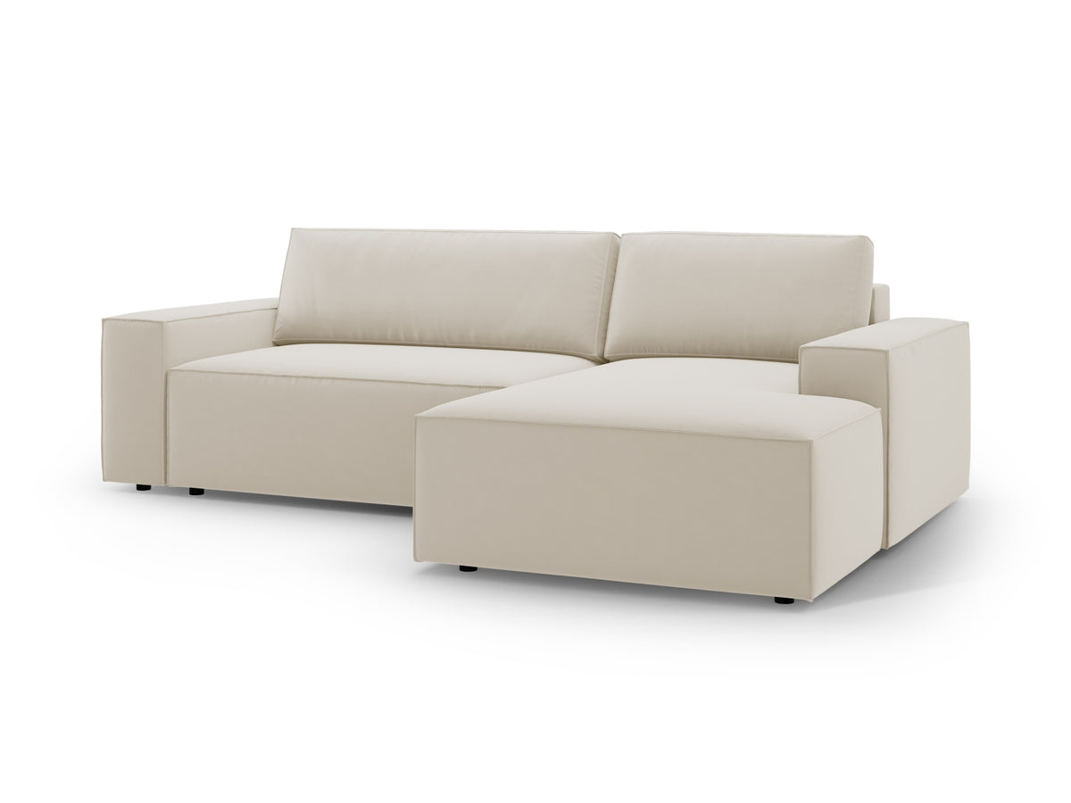Jodie Velour Ecksofa rechts mit Schlaffunktion und Stauraumbox 3 Sitzer in Dark Beige-Bluvel präsentiert im Onlineshop von KAQTU Design AG. Bettsofa rechts ist von Micadoni