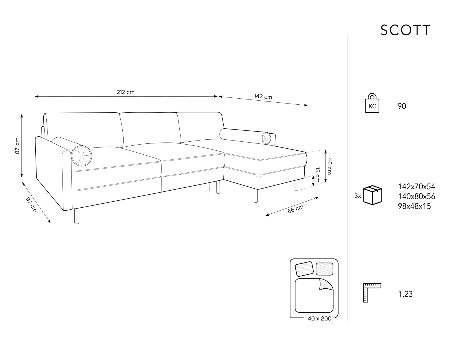 Scott Velour Ecksofa rechts mit Schlaffunktion und Stauraum 5 Sitzer in Dark Blue präsentiert im Onlineshop von KAQTU Design AG. Ecksofa rechts ist von Micadoni