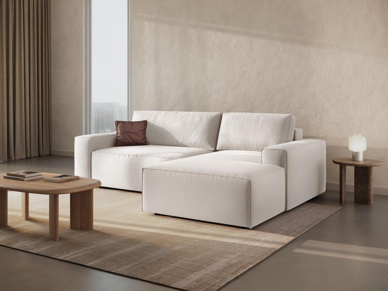 Jodie Ecksofa rechts mit Schlaffunktion und Stauraumbox 3 Sitzer in Light Beige präsentiert im Onlineshop von KAQTU Design AG. Ecksofa rechts ist von Micadoni