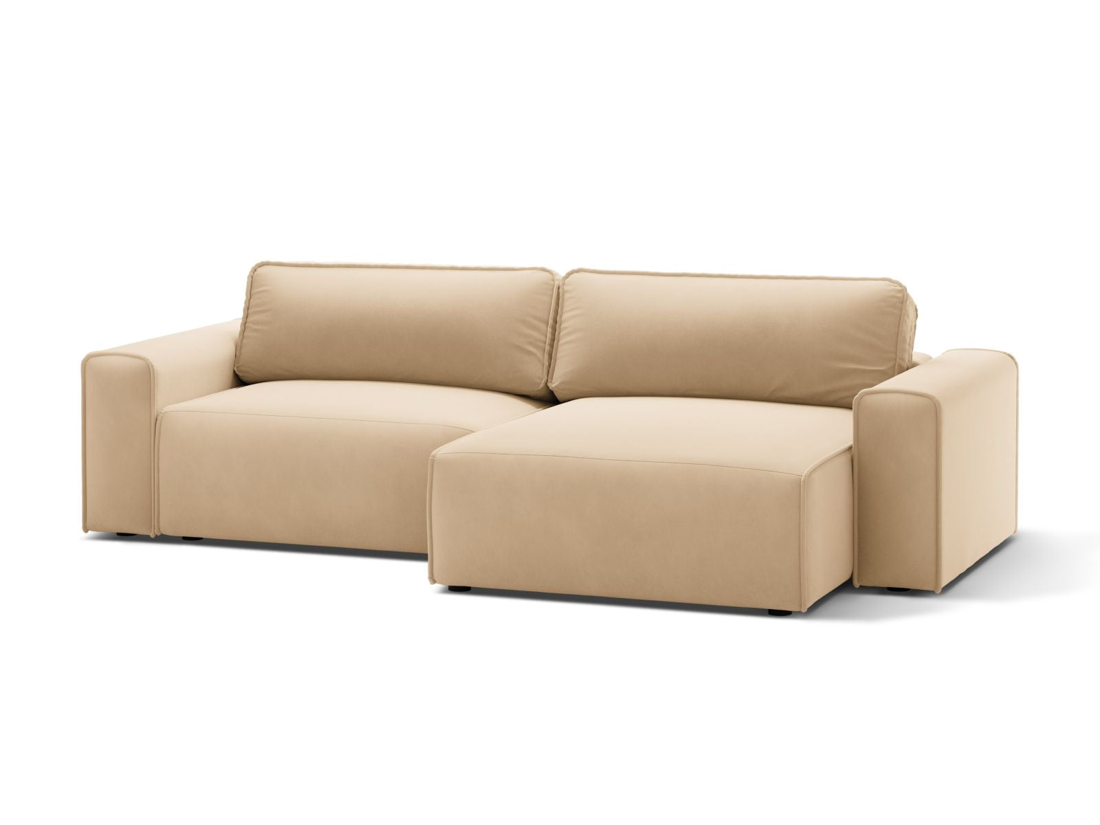 Elegantes 3-Sitzer Ecksofa Victor in Nude-Paris, ideal für Wohnräume, bietet Schlaffunktion und praktischen Stauraum.