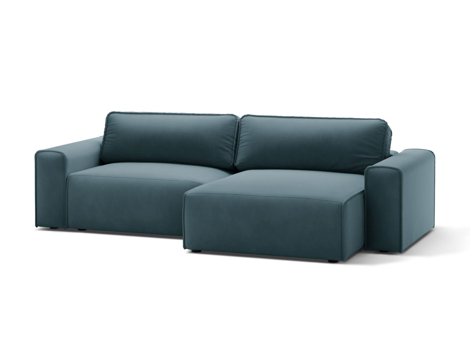 Elegantes 3-Sitzer Ecksofa Victor in Blau mit praktischer Schlaffunktion und Stauraum, ideal für moderne Wohnräume.