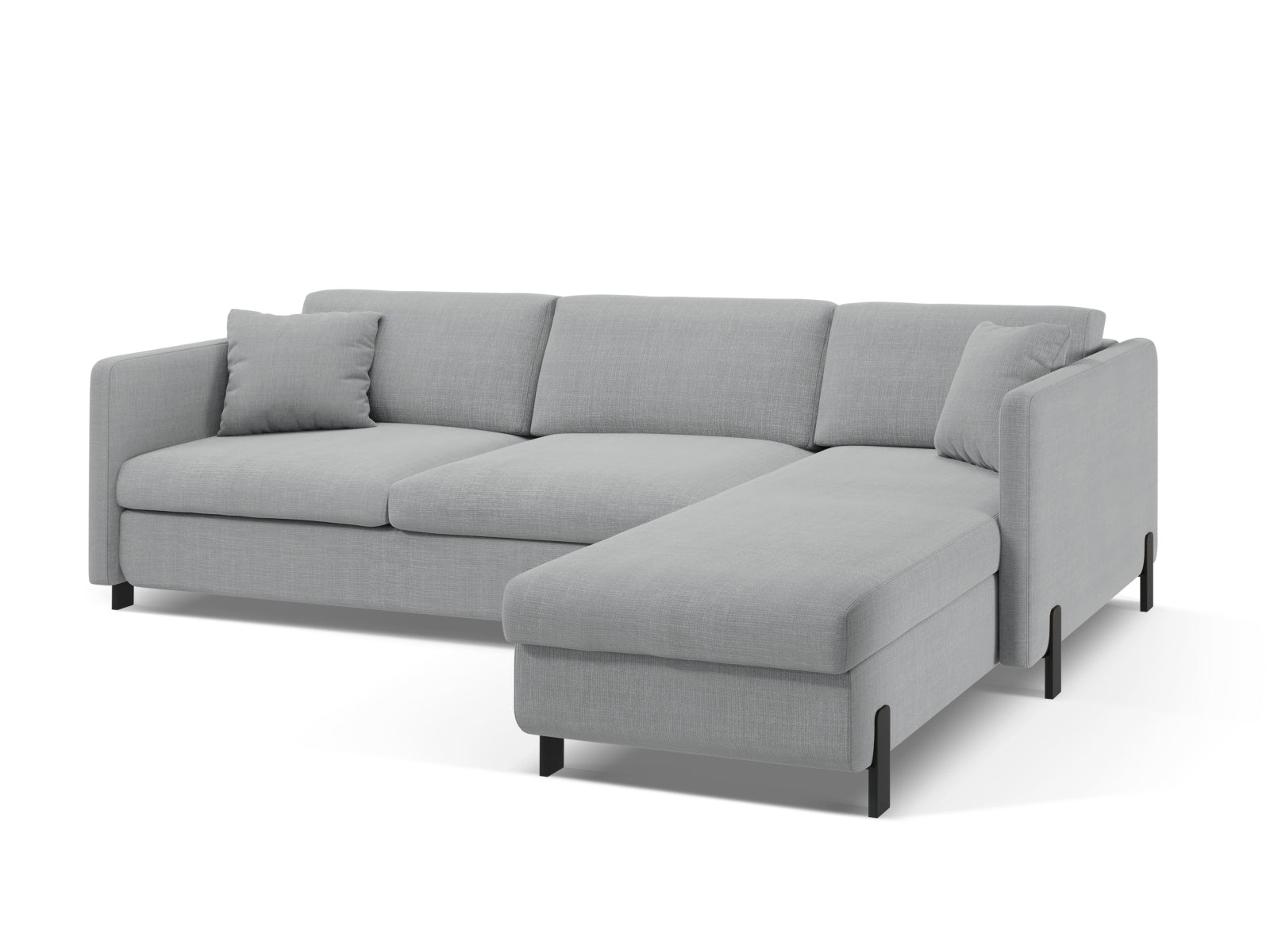 Elegantes Ecksofa Gloria in Hellgrau, 4-Sitzer mit praktischer Schlaffunktion und integriertem Stauraum, perfekt für stilvolle Wohnzimmer.