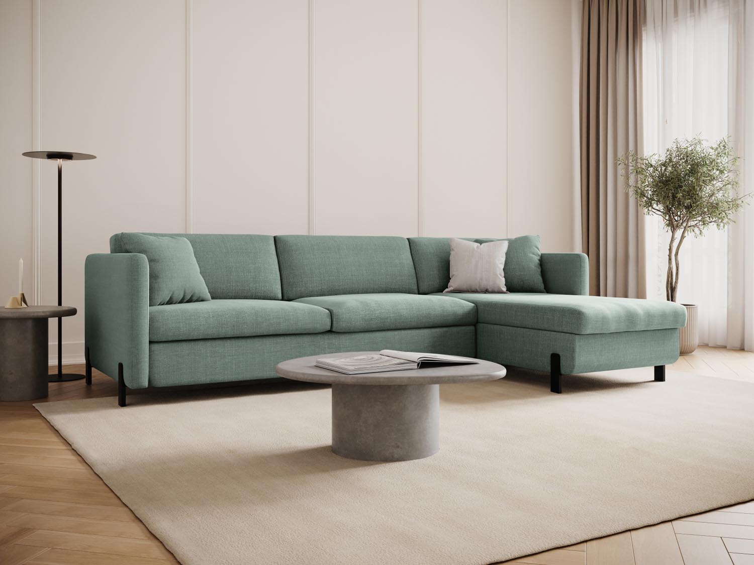 Entdecken Sie das elegante Gloria Ecksofa von Micadoni! Dieses 4-Sitzer Sofa vereint Komfort mit einer praktischen Schlaffunktion und nützlichem Stauraum.