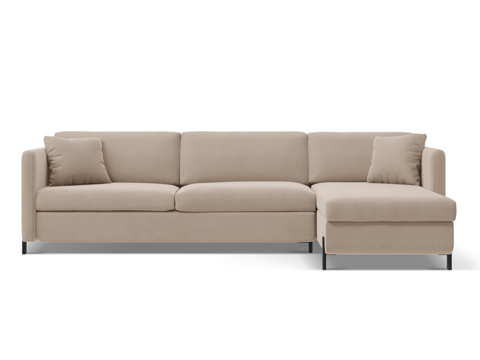 Gloria Velour Ecksofa rechts mit Schlaffunktion und Stauraum 4 Sitzer in Beige-Salvador präsentiert im Onlineshop von KAQTU Design AG. Bettsofa rechts ist von Micadoni