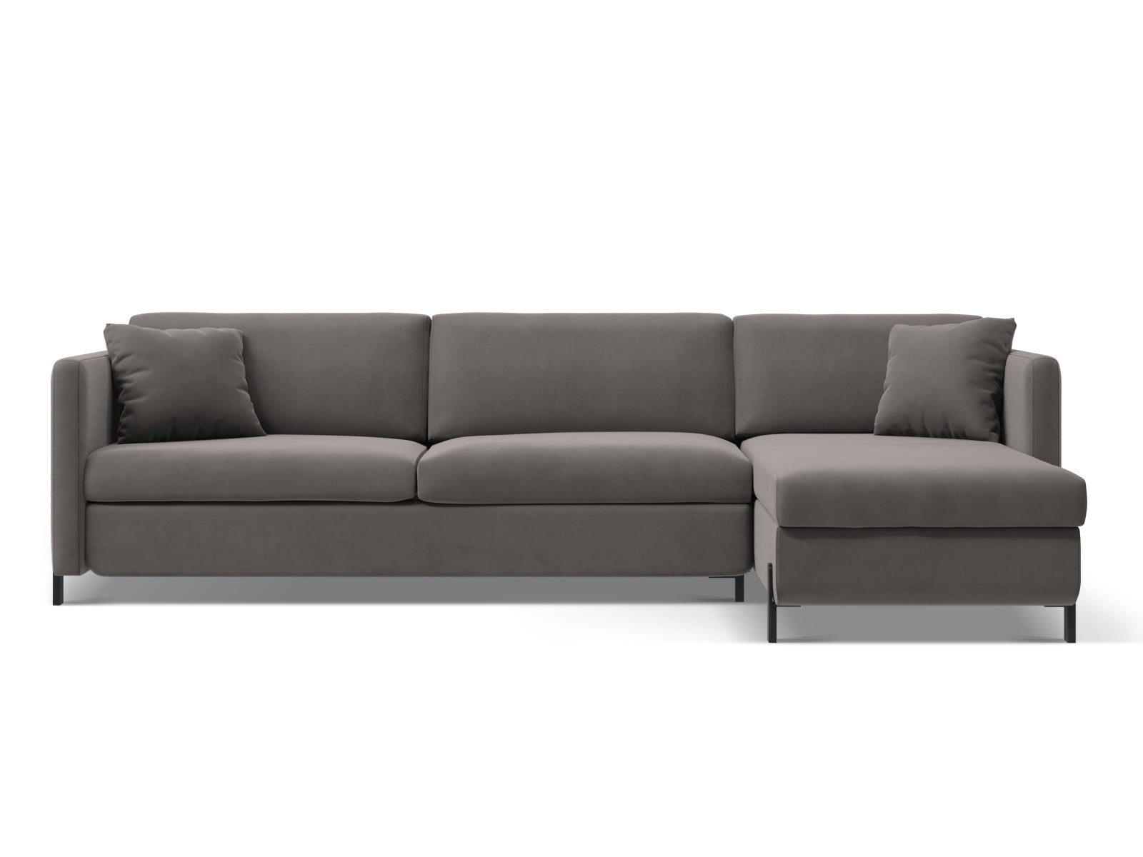 Gloria Velour Ecksofa rechts mit Schlaffunktion und Stauraum 4 Sitzer in Grey-Salvador präsentiert im Onlineshop von KAQTU Design AG. Bettsofa rechts ist von Micadoni