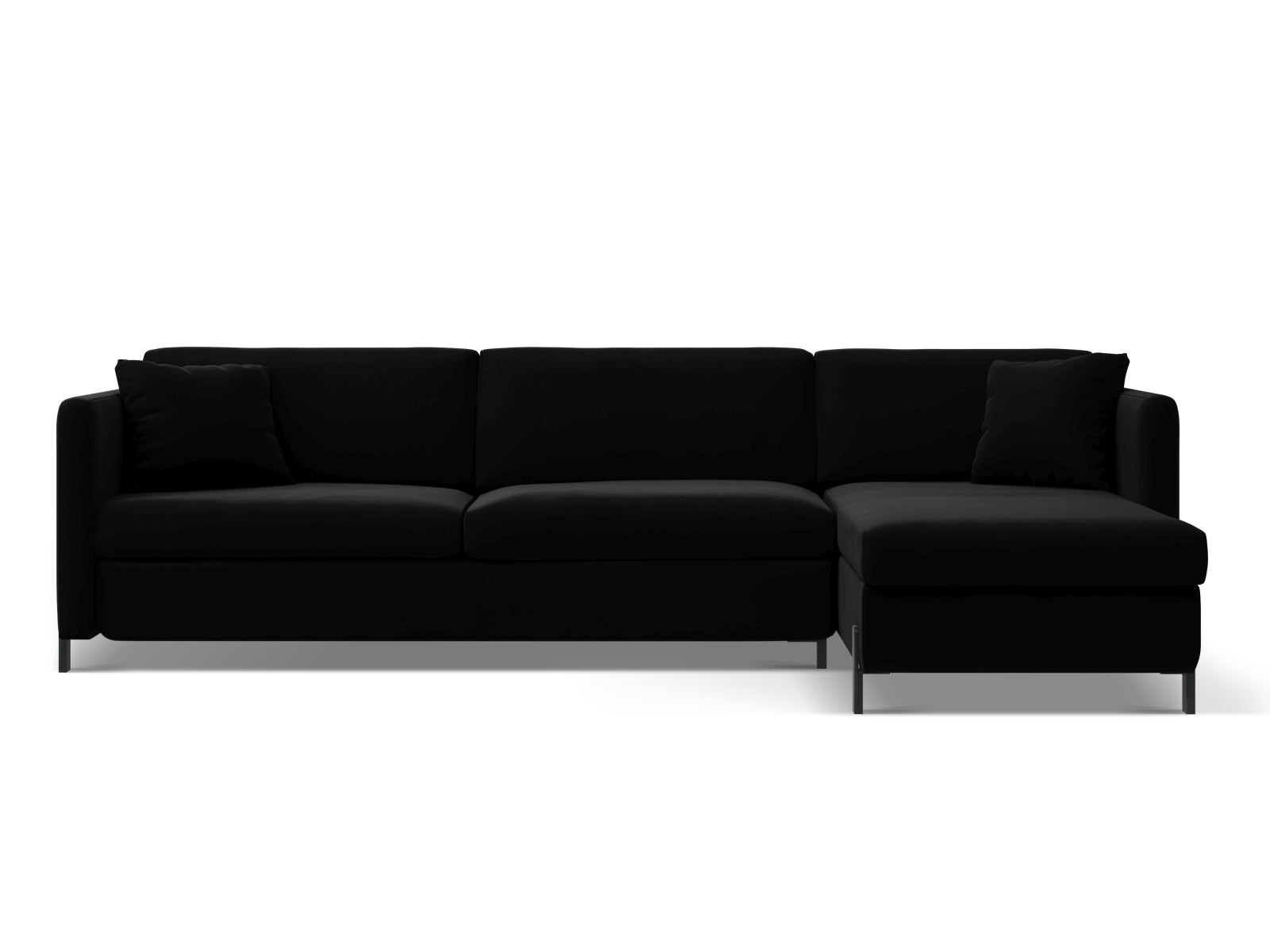 Gloria Velour Ecksofa rechts mit Schlaffunktion und Stauraum 4 Sitzer in Black-Salvador präsentiert im Onlineshop von KAQTU Design AG. Bettsofa rechts ist von Micadoni