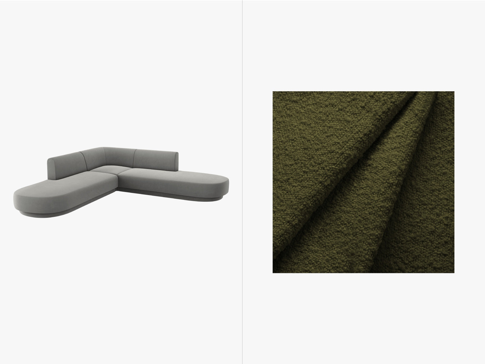 Miley Boucle Symmetrical Ecksofa 5 Sitzer in Dark Olive Green präsentiert im Onlineshop von KAQTU Design AG. 3er Sofa ist von Micadoni
