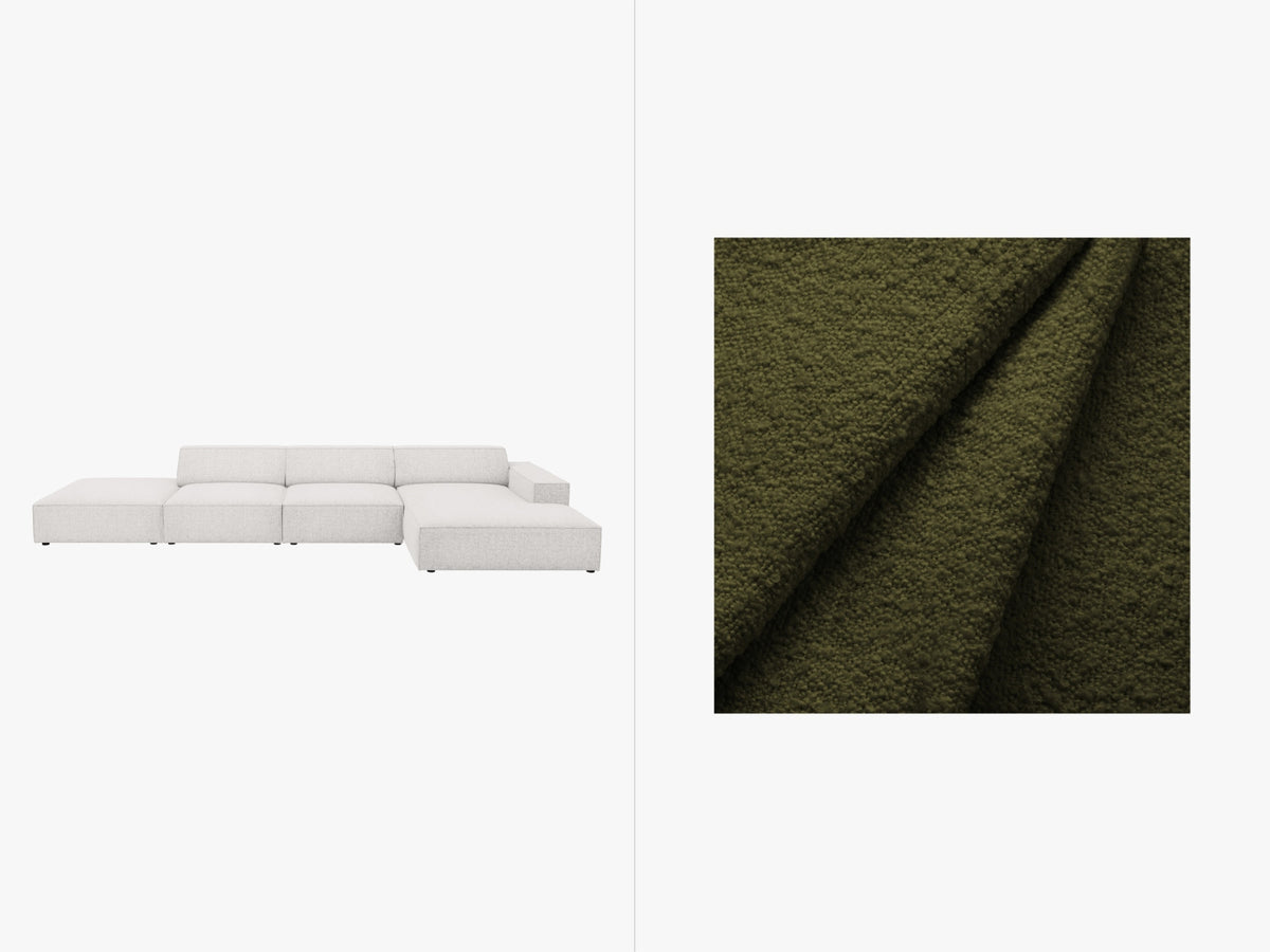 Jodie Boucle modulares Ecksofa rechts 5 Sitzer in Dark Olive Green-Baloo präsentiert im Onlineshop von KAQTU Design AG. L-Sofa rechts ist von Micadoni