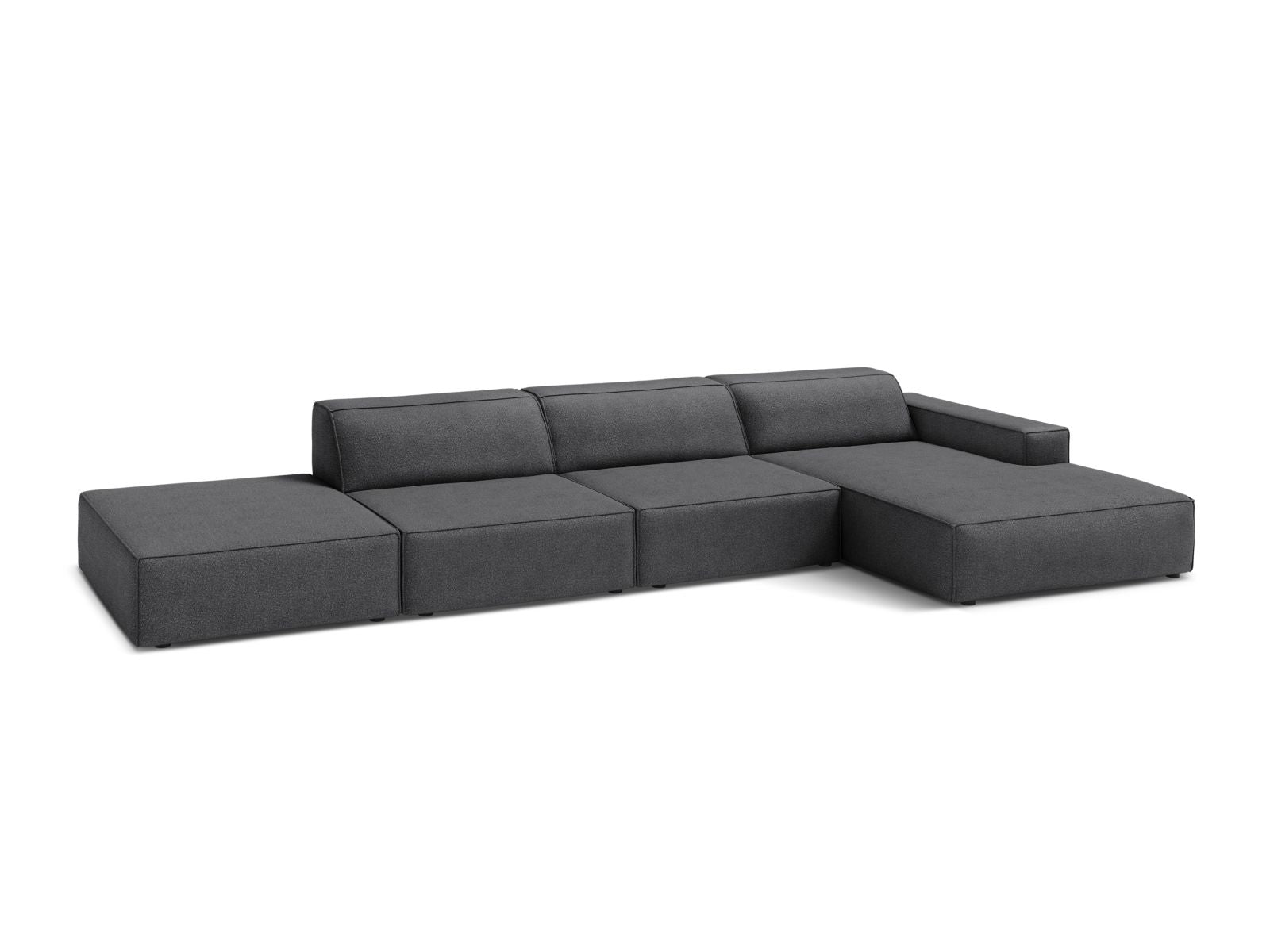 Elegantes Jodie Boucle Ecksofa in Dunkelgrau, 5-Sitzer, modular und rechtsseitig, ideal für stilvolle Wohnräume.