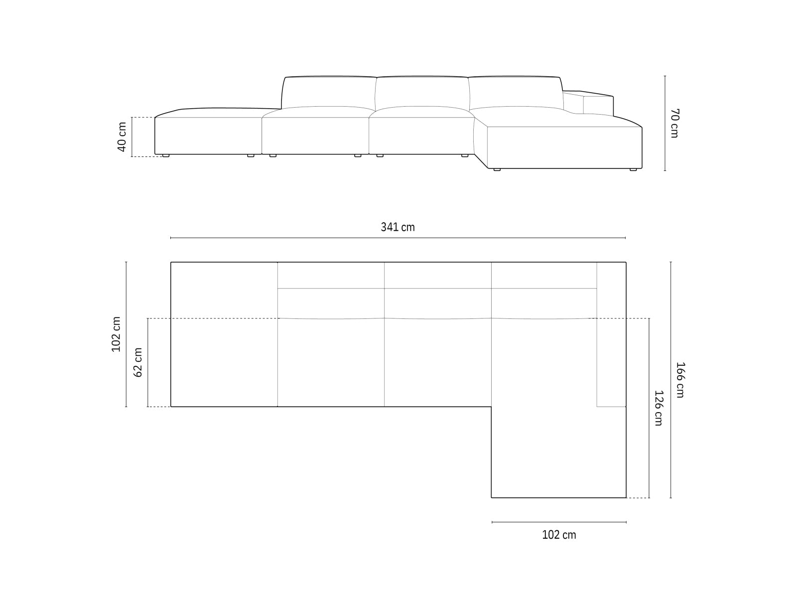 Jodie Modulares Ecksofa rechts 5 Sitzer in Grey präsentiert im Onlineshop von KAQTU Design AG. Ecksofa rechts ist von Micadoni