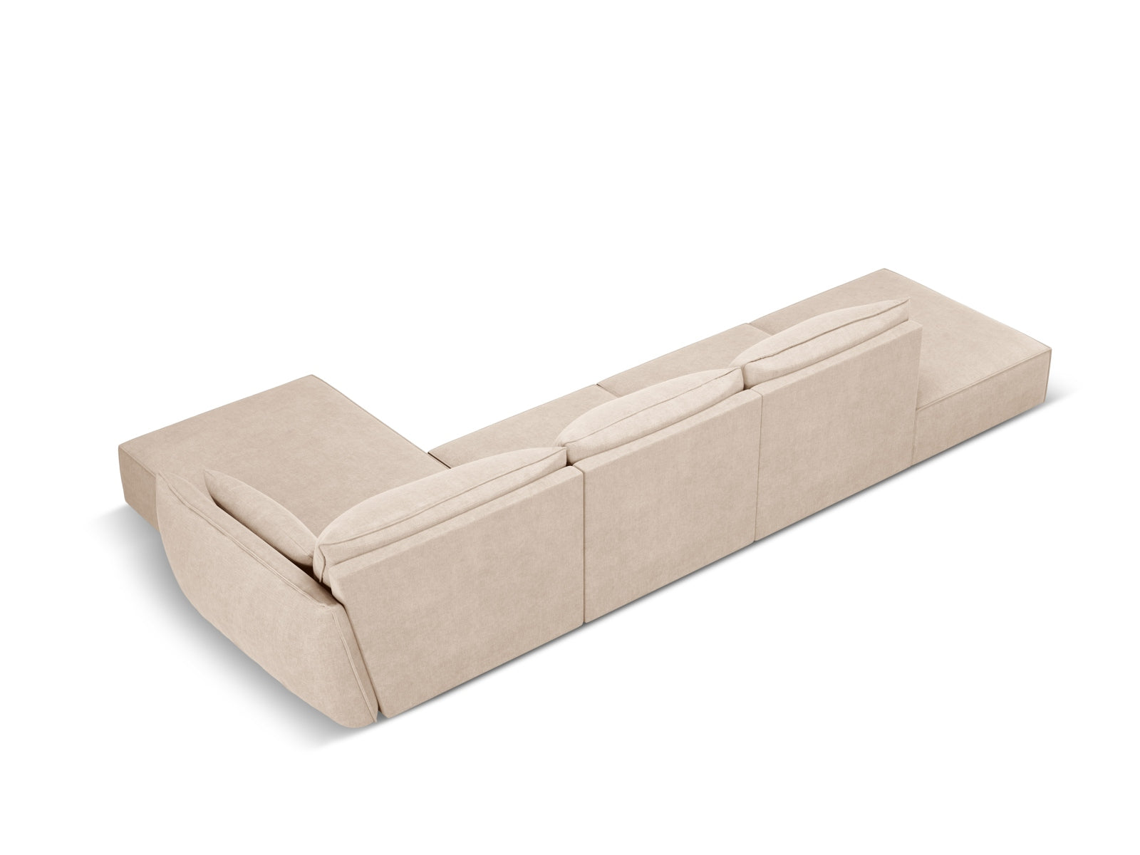 Beige Kaelle Ecksofa mit 5 Sitzen, elegantes Design, vielseitig als Bettsofa nutzbar, perfekt für stilvolle Wohnräume von Micadoni.
