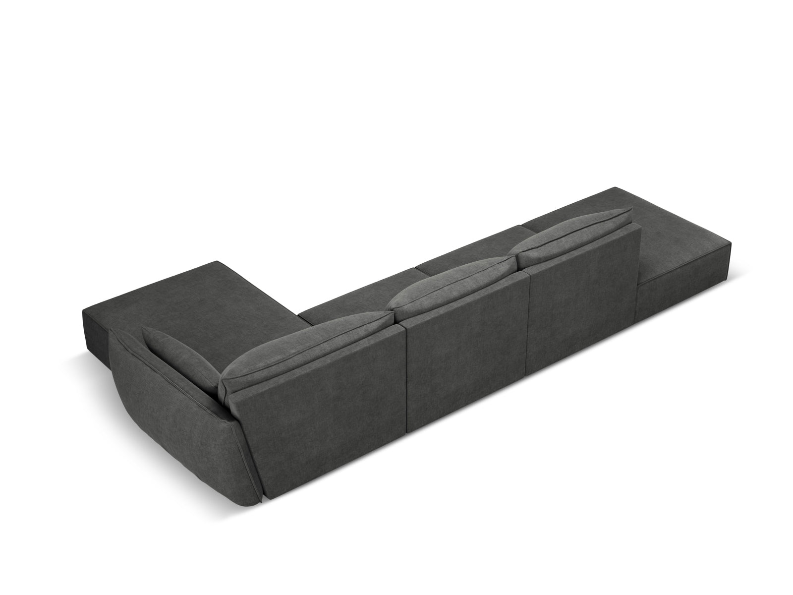 Elegantes Kaelle Ecksofa rechts, 5-Sitzer in edlem Dunkelgrau, perfekt als Schlafsofa für stilvolle Wohnräume von Micadoni.
