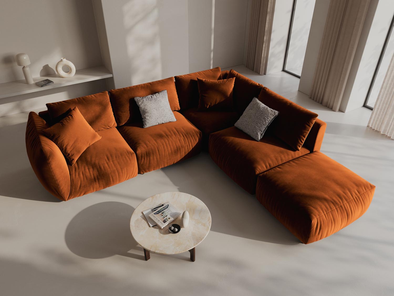 Entdecken Sie das Chris Velour Modular Ecksofa rechts von Micadoni – ein elegantes 4-Sitzer Sofa, das modernen Stil und höchsten Komfort vereint!