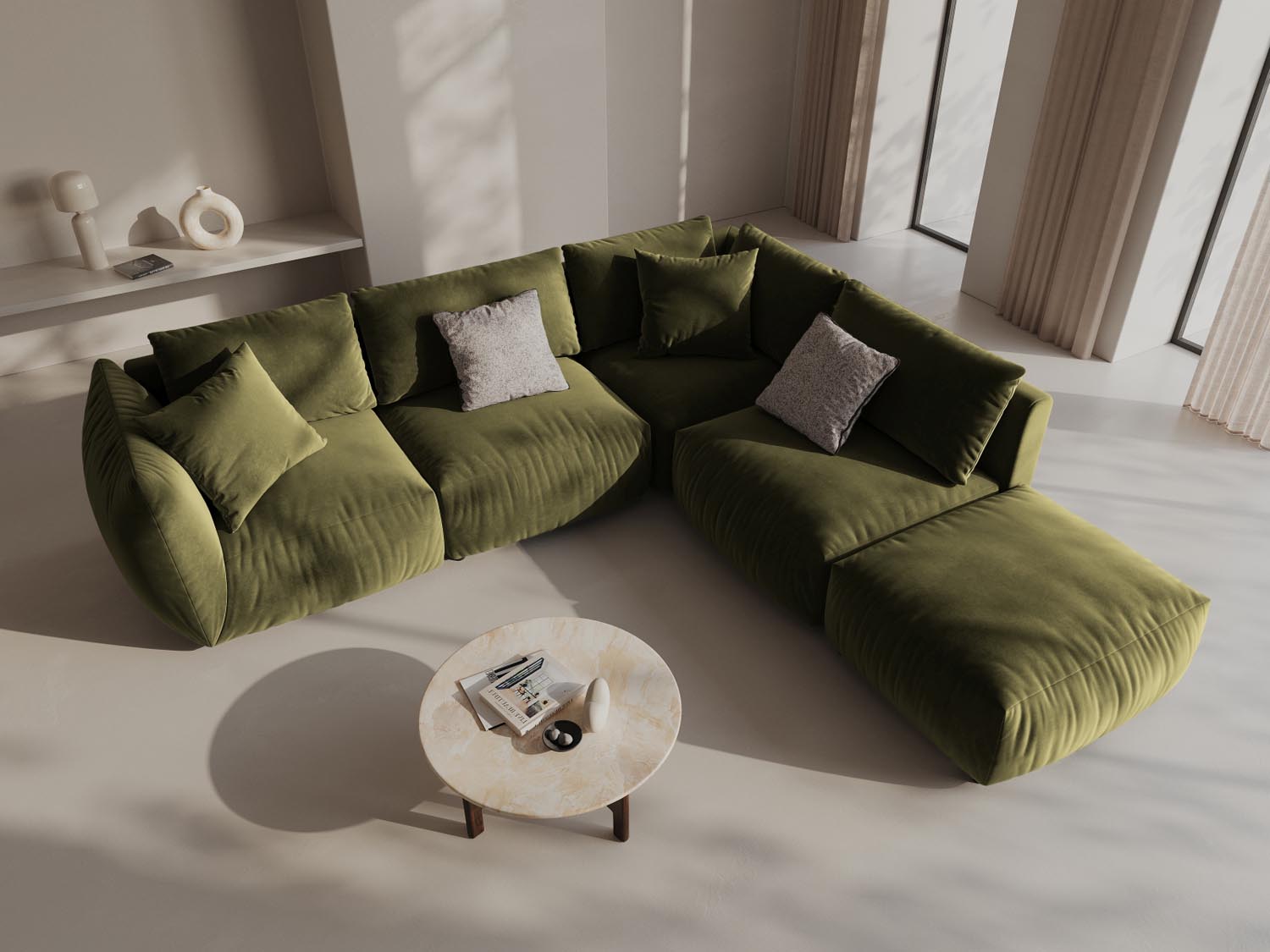 Erleben Sie das Chris Velour Modular Ecksofa rechts von Micadoni – ein stilvolles 4-Sitzer Sofa, das Komfort und modernes Design perfekt kombiniert!