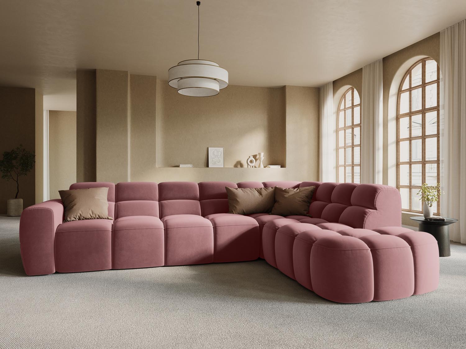 Lisa Velour Ecksofa rechts 5 Sitzer in Flamingo präsentiert im Onlineshop von KAQTU Design AG. Ecksofa rechts ist von Micadoni