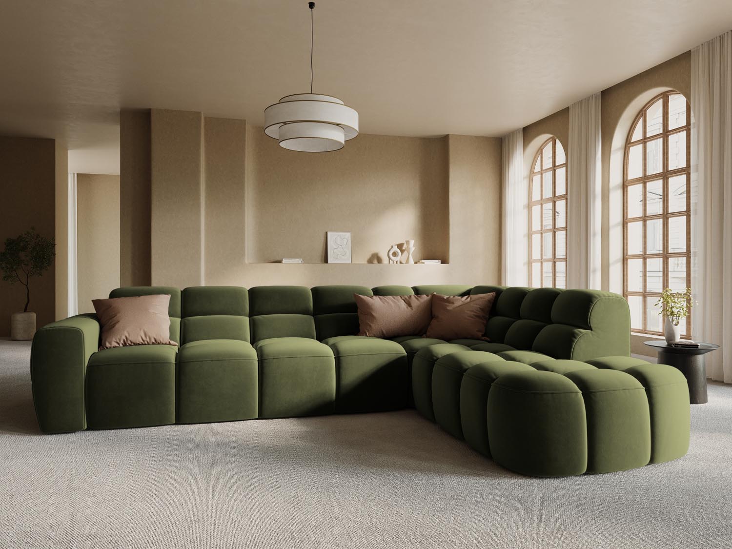 Lisa Velour Ecksofa rechts 5 Sitzer in Light Green präsentiert im Onlineshop von KAQTU Design AG. Ecksofa rechts ist von Micadoni