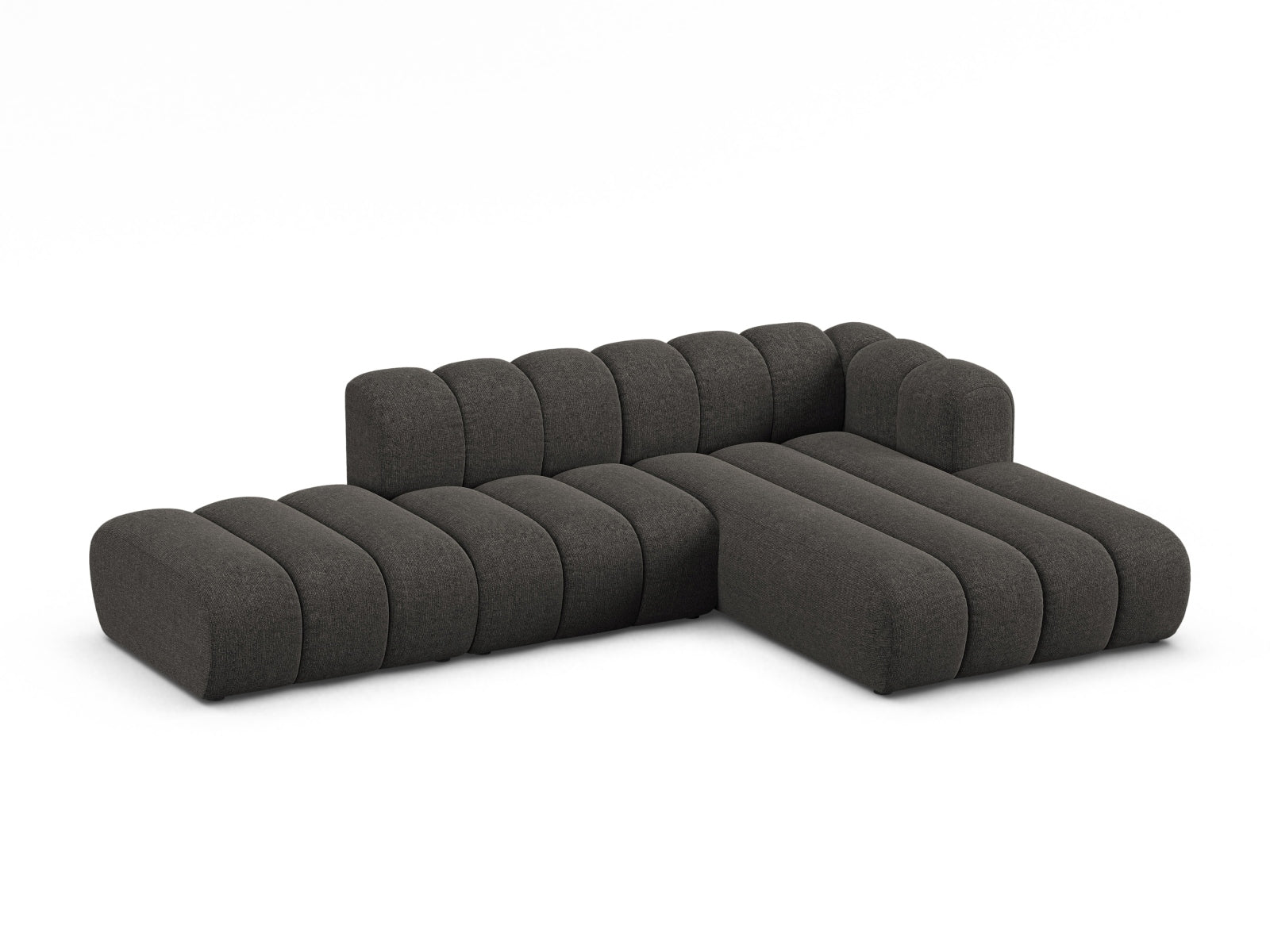 Elegantes, modulares Ecksofa in Dunkelgrau mit 5 Sitzen, ideal für stilvolle Wohnräume, präsentiert von Micadoni.
