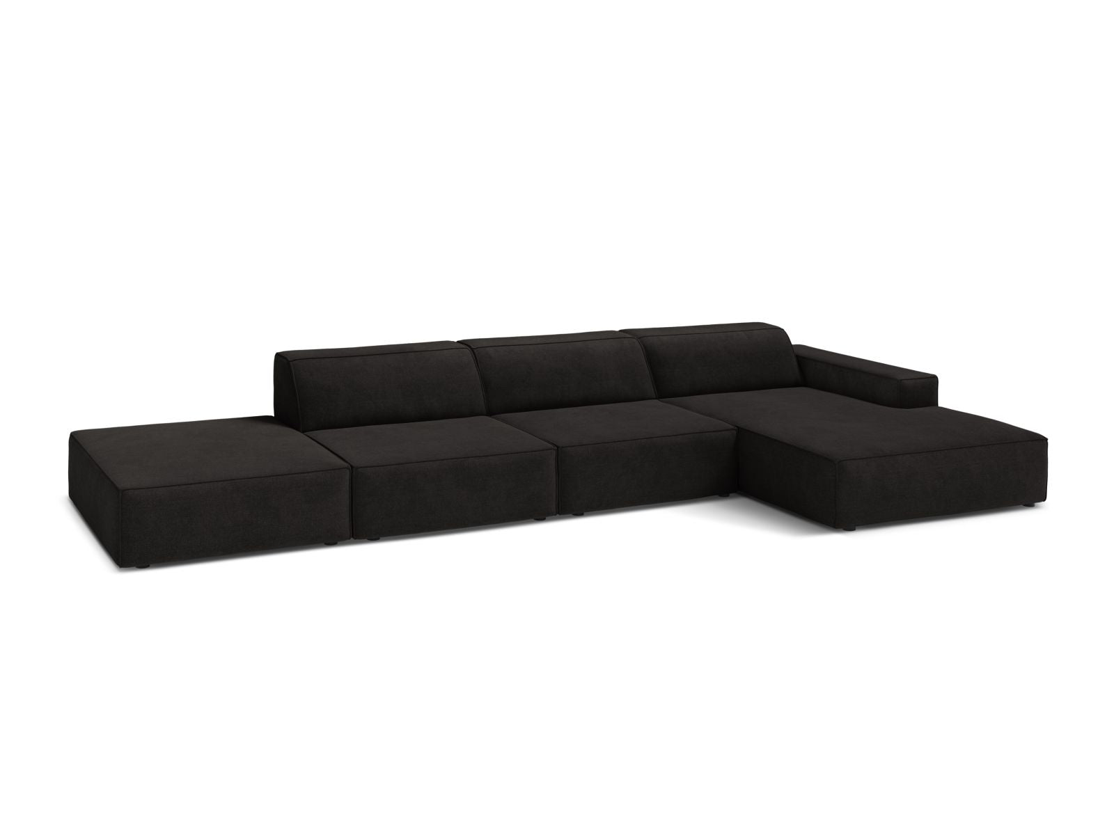 Elegantes 5-Sitzer Ecksofa Jodie in stilvollem Schwarz, ideal für moderne Wohnräume, präsentiert von Micadoni.