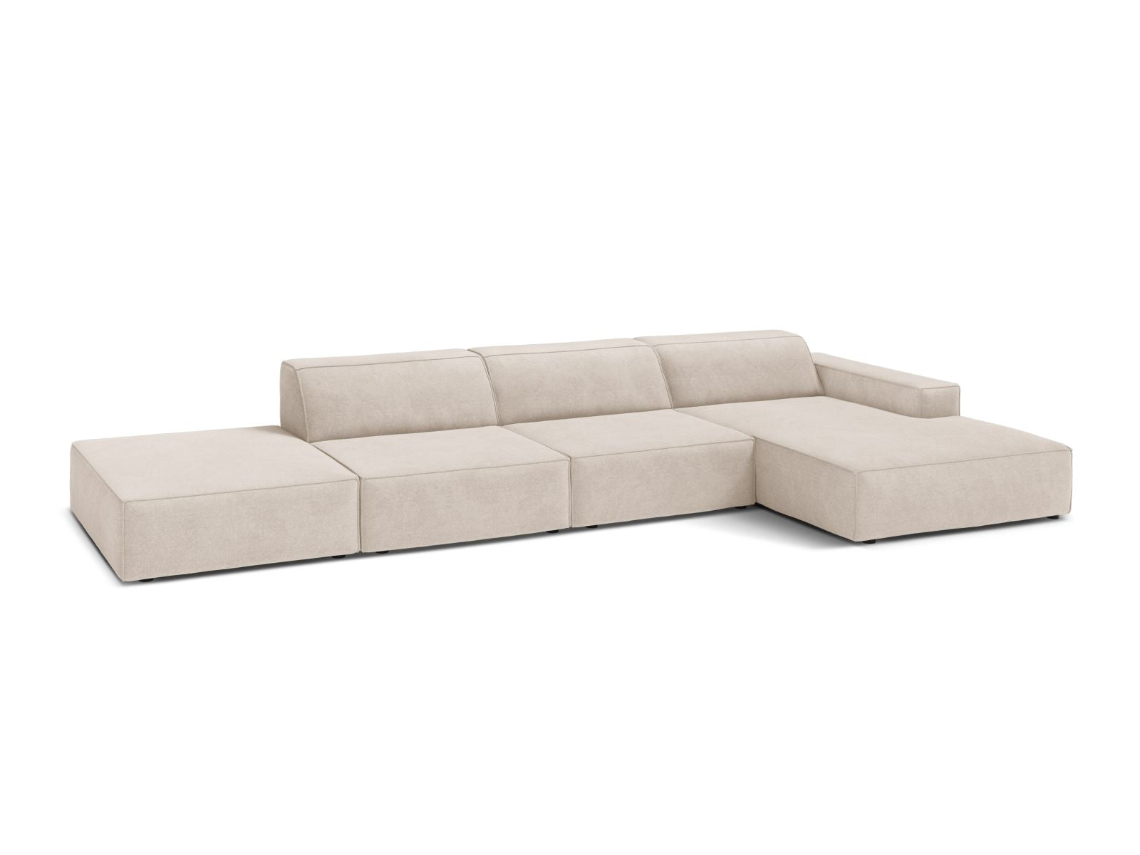 Beige 5-Sitzer Ecksofa Jodie von Micadoni, stilvolles Design und komfortable Polsterung, ideal für moderne Wohnräume.