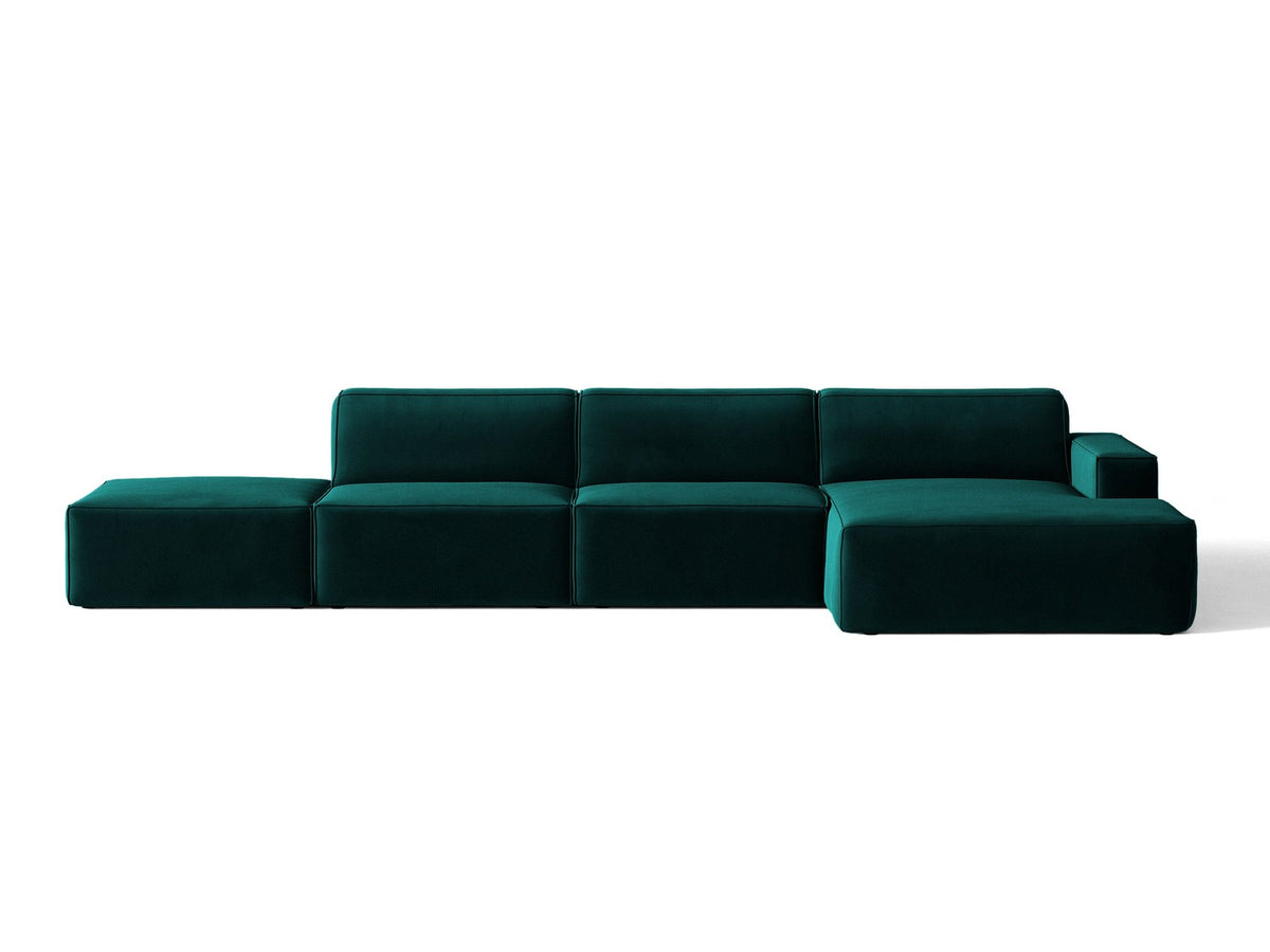 Ecksofa rechts Jodie von Micadoni in Leichtes beige mit Samtstoff-Bezug Venus, modulare Bauweise und schwarzen Kunststoffbeinen.