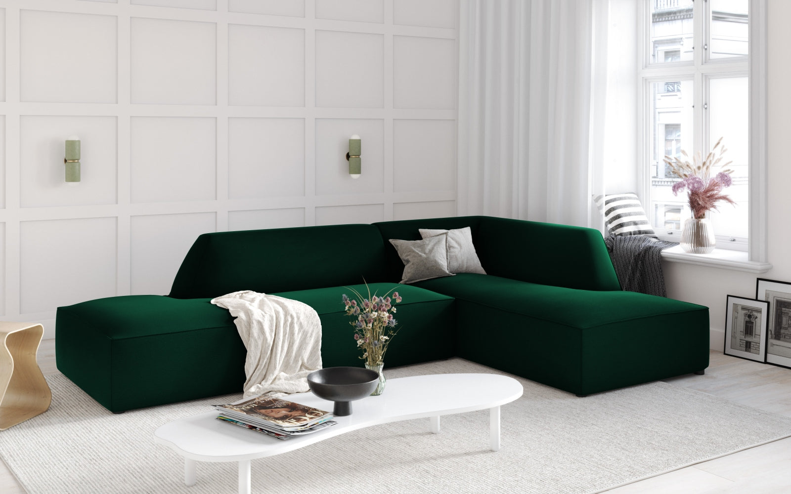 Ruby Velour modulares Ecksofa rechts 4 Sitzer in Bottle Green präsentiert im Onlineshop von KAQTU Design AG. Ecksofa rechts ist von Micadoni