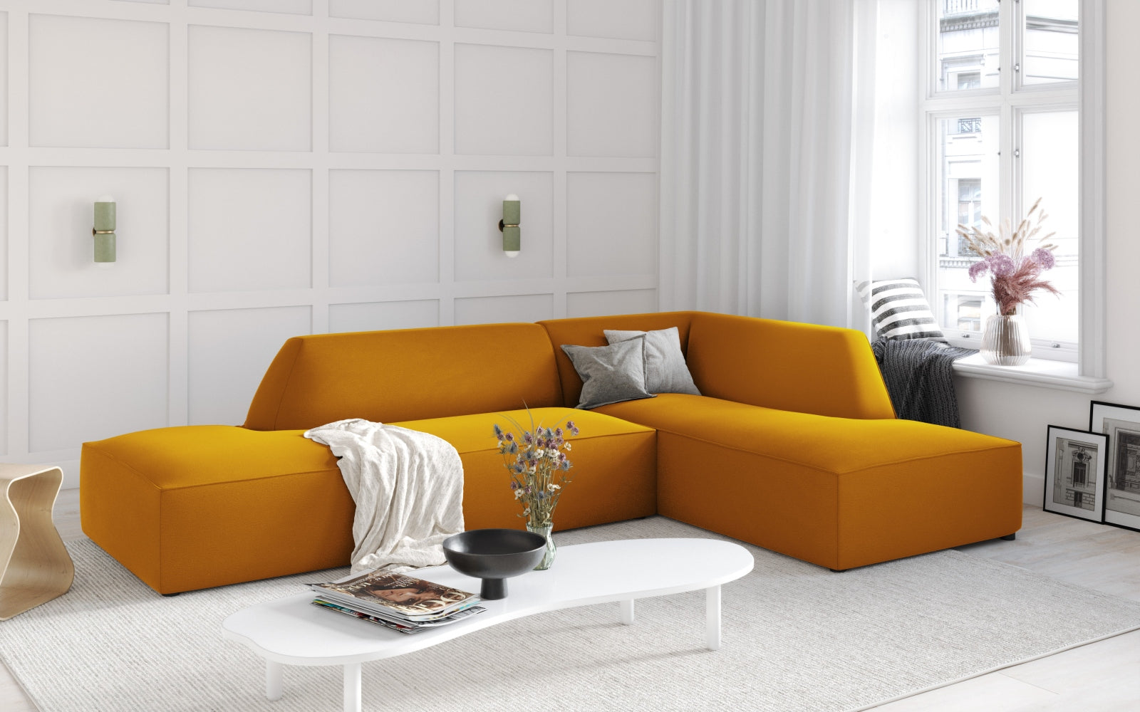Ruby Velour modulares Ecksofa rechts 4 Sitzer in Yellow präsentiert im Onlineshop von KAQTU Design AG. Ecksofa rechts ist von Micadoni