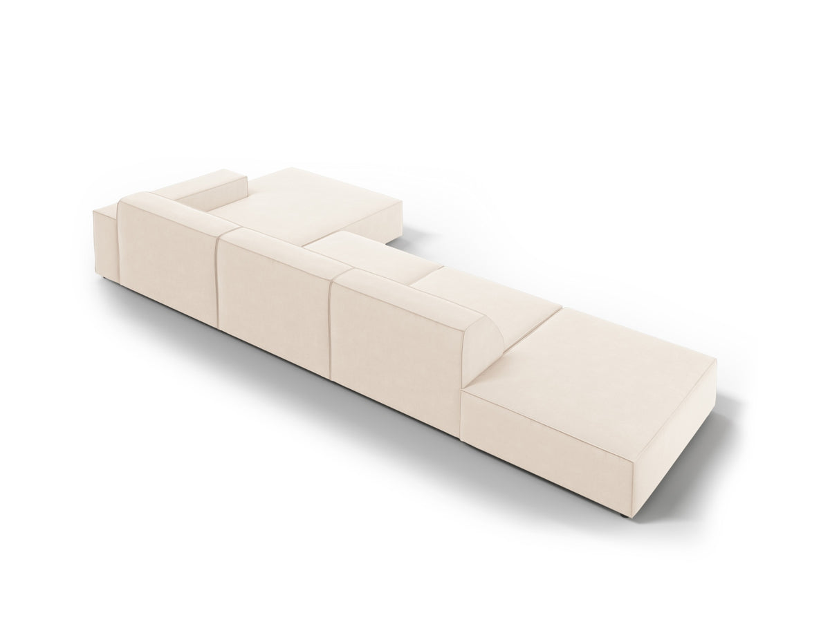 Jodie Velour modulares Ecksofa rechts 5 Sitzer in Light Beige-Bluvel präsentiert im Onlineshop von KAQTU Design AG. L-Sofa rechts ist von Micadoni