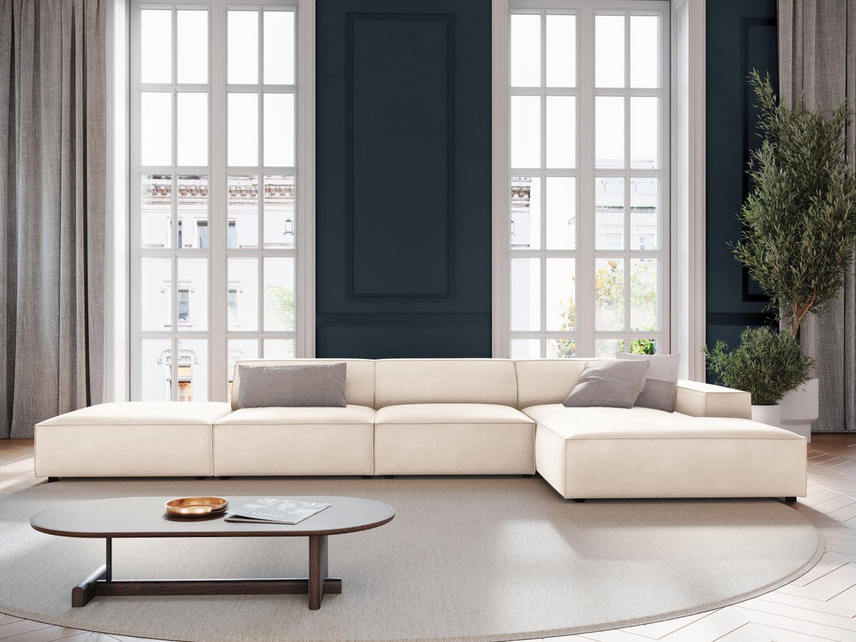 Modulares Ecksofa Jodie von Micadoni mit Stoffbezug, Holzrahmen und niedrigen schwarzen Beinen